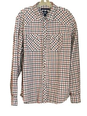 Old Navy White Plaid Button-Down Shirt with Red & Black Accents